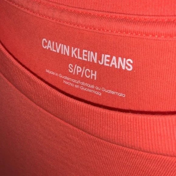 Calvin Klein Monogramed Box Logo Orange T-Shirt, 100% Cotton, Size Men's Small - Picture 5 of 6